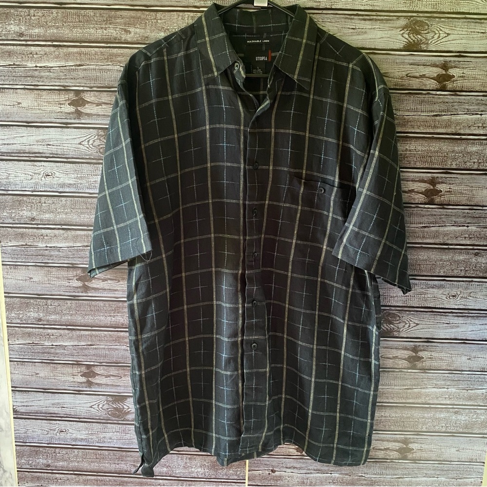 Utopia Men's Washable Linen Short-Sleeved Button-Down Shirt Size L